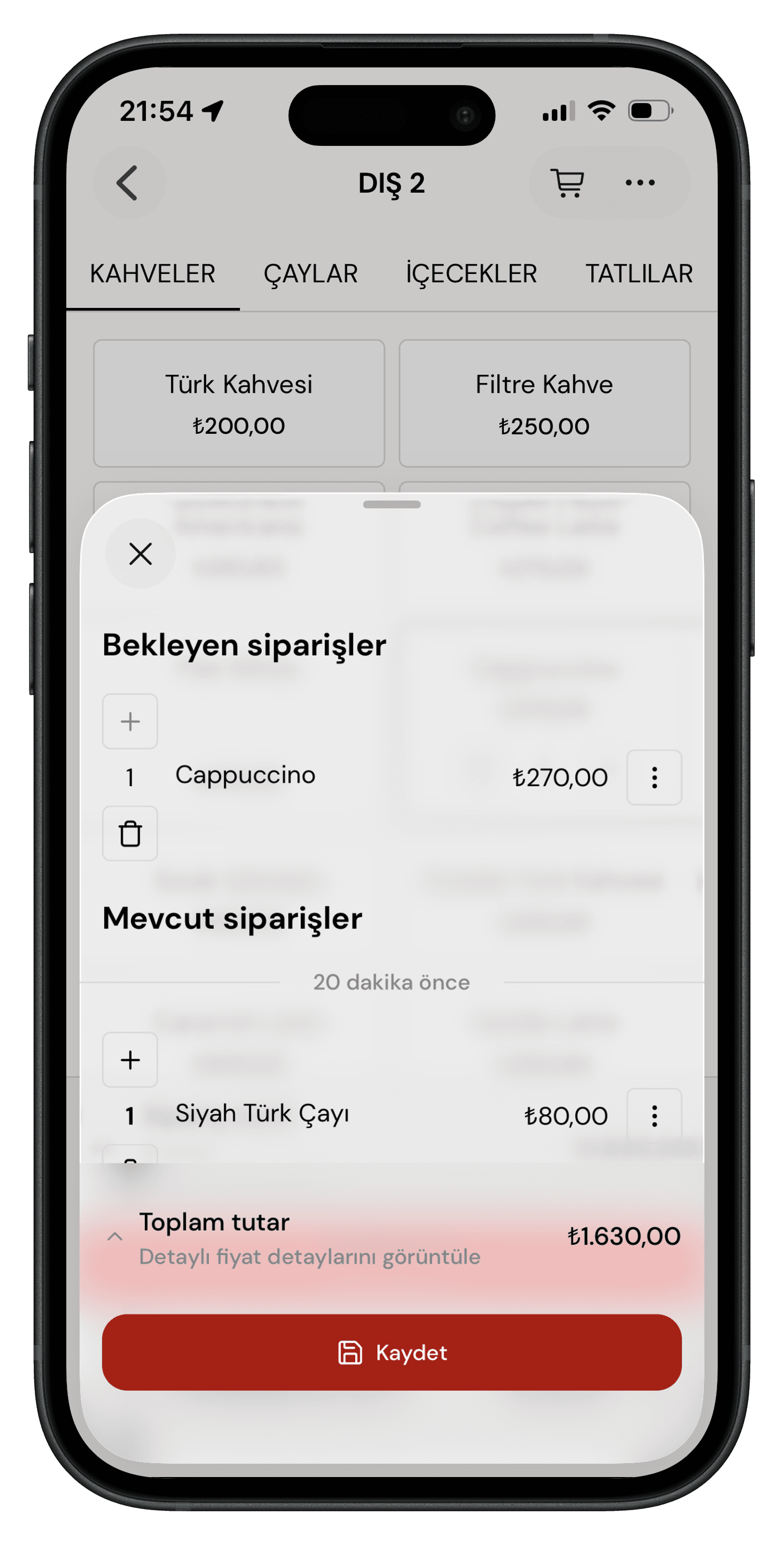 kafeasist mobil uygulaması genel bakış ekranı